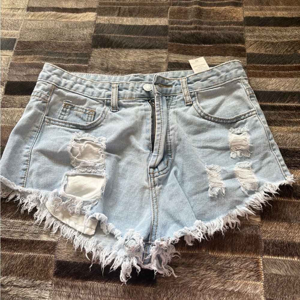 SHEIN Frayed Light Blue Jean Shorts
